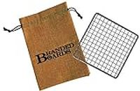 Branded Boards Bushcraft Stainless BBQ Grill Grate, Eco-Friendly Bamboo Cutting Board, Burlap Hemp Drawstring Bag, Mini Camp Knife. Camping, Backpacking, Hunting & Fishing. (Small Grill)