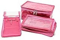 atorakushon Satin Women's Multipurpose Make up Pouches Jewellery Travelling Organizer with 5 Pouch (Pink)