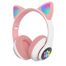 Cat Ear Bluetooth Wireless Headphones Girls Kids Gift LED Stereo Headsets w/ Mic