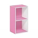 Furinno Luder Bookcase / Book / Storage, 2-Tier Cube, Pink/White