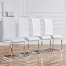 gopop Modern Dining Chairs Set of 4, Kitchen Metal Chairs with Faux Leather Padded Seat High Back and Sturdy Chrome Legs, Chairs for Dining Room,Kitchen, Living Room (White)