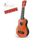 hhobby stars Kids Guitar Musical Toy Ukulele Classical Instrument(Brown),with Extra Harmonica 16 Holes