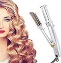 2 in 1 Rotating Iron Hair Curler Straighter, Professional Hot Brush Styler Irons for Hair Curling and Straighting, Adjustable Temperature, Brush Straightener for Thick Hair