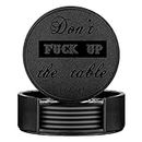 Funny Coasters, Thipoten 6 Pcs Leather Coasters with Holder, Perfect Housewarming Hostess Gifts, Protect Furniture from Water Marks Scratch and Damage(6Pcs, Black)