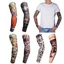 6pcs Fake Tattoo Sleeves for Adult Gothic Print Slip on Arm Sleeves UV Cut Sunscreen Unisex Stretchy Cycling Oversleeve Armwarmers (Fake Tattoo Sleeve-6pcs Set A)