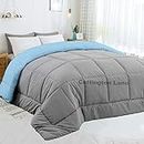 ARLinen Microfiber Reversible 400 GSM Comforter Blanket, Rajai Double Bed Comforter Blanket, Super Soft Heavy Double Bed Blanket for Winter Quilt, Duvet for All Season - Grey and Blue