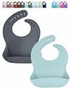 otterlove Silicone Baby Bibs with No Fillers, Wide Food Catching Pocket, Mint and Smoke, Pack of 2