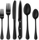 Hiware 24 Pieces Matte Black Silverware Stainless Steel Flatware Cutlery Set