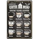 Ripeng Coffee Menu Sign 12 x 8 Inch Coffee Sign Vintage Coffee Bar Decor Metal Know Your Coffee Tin Sign Coffee Menu Wall Decor Coffee Bar Accessories for Kitchen Wall Home Farmhouse Shelf, BLACK