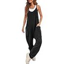 CAIYING Jumpsuit for Women Casual Sleeveless Summer Rompers Stretchy Strap Long Pant Baggy Overalls with Pockets (as1, alpha, s, regular, regular, Black)