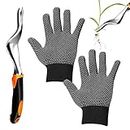 Manual Weed Puller Tool Kit, V-Shaped Forks Hand Weeder Tool with 1 Pair Working Protective Gloves, Garden Manual Weeder Digger Tools for Weed Removal and Farmland Transplantation(Black)