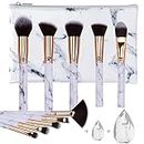 Makeup Brushes HEYMKGO Professional Marble Makeup Brush Set, Soft and Odor-free Natural Synthetic Bristles,10PCS + 2 Sponge Puff + Marble Pattern Cosmetics Bag