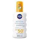 NIVEA SUN Protect and Sensitive Sun Spray (200 ml), Sunscreen with SPF50, Suncream for Sensitive Skin with Aloe Vera, Immediately Protects Against Sun Exposure