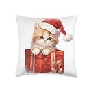 Abbigliamento, Accessori e Idee regalo per Natale Santa Claus Christmas Pack-Smiling Cat Throw Pillow, 16x16, Multicolor