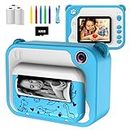 USHINING Kids Digital Camera,Instant Print Cameras for Boys Girls,2.0 Inch Screen,1080P Camera with 32GB Memory Card, 5 Color Pens,3 rolls of printing papers, Children Mini Rechargeable Toy(Blue)