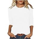 Generic Womens Tops Dressy Casual 3/4 Sleeve Shirts Summer Ethnic Floral Three Quarter Length Blouse Slim Fit Crewneck Pullover Tees, A4_white, 4X-Large