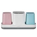 Toothbrush Holder for BathroomToothbrush Cup, Kids Toothbrush Holder with Bathroom Cup, Electric Toothbrush Toothpaste Holder and Bathroom Accessories Storage, Pink & Blue