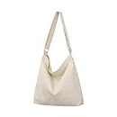 Lify Women's Retro Large Size Canvas Shoulder Bag Hobo Crossbody Handbag Casual Tote - 1 Piece (Off-White (Natural))