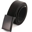 Mile High Life Cut To Fit Canvas Web Belt Size Up to 52" with Flip-Top Solid Black Military Buckle (Black)
