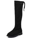 DADAWEN Girl's Fashion Sweet Zipper Knee High Suede Riding Boots Long Booties-Black 3 US