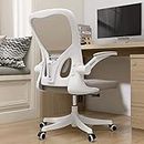 Monhey Office Chair - Ergonomic Office Chair with Lumbar Support & Flip-up Arms Home Office Desk Chairs Height Adjustable High Back Rockable Computer Chair Swivel 360° Warm Taupe Mesh Study Chair