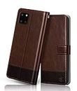 FLIPPED Vegan Leather Flip Case Back Cover for Samsung Galaxy Note 10 Lite (Flexible, Shock Proof | Hand Stitched Leather Finish | Card Pockets Wallet & Stand | Brown with Coffee)