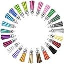 Keychain Tassel,30 Pack Bulk Key Chain Tassels with Silver Cap Coloured Leather Tassels for Jewelry Making,DIY Charms,Key Chain Accessory Art Crafts 38mm Assorted Colors