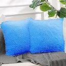 PICKKART Luxury Soft Faux Fur Cushion Cover Pillowcase Decorative Square/Rectangular Throw Pillows Covers, No Pillow Insert, (24X24 Inches) (Blue)