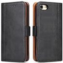 iPhone 7/8 Case, iPhone SE 2020 Wallet Case Flip Folio Leather Cover with Stand/Card Slots and Magnetic Closure for iPhone 7/8/ SE 2020 (Black Grey)