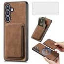 Asuwish Phone Case for Samsung Galaxy S24 Plus S24+ 5G Wallet Cell Cover with Tempered Glass Screen Protector and Slim Accessories Credit Card Holder Slot S24plus 24S + S 24 24+ Women Girls Men Brown