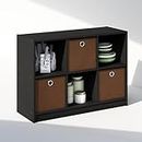 Furinno Cubic Multipurpose Clothing & Closet Storage Organizer Shelf with Bin Drawers, 6-Cube, Americano/Medium Brown