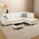 White L Shaped Couch PU Leather 3PC Sofa Set Living Room Furniture Right Chaise