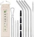 SipThese Collapsible Straw with Retractable Cleaning Brush in Keychain. 4 Angled Stainless Steel Straws with Silicone Tips. 1 Straw Cleaning Brush and Travel Bag. Eco Friendly Reusable Straws