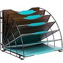 Fan Shaped Office Desk Organizers, 6 Compartments with Wood Patterned Shelves, Office Supplies Desk Organizer for Storage of Paper, Bills, Letters, Multi-Functional Desk Organizers and Accessories