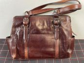 Fossil brown leather briefcase laptop case computer travel work school tote bag