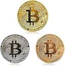 ZONSUSE 3 pcs Bitcoin Münzen, Gold überzogene, Silber mit Kupfer Sammlerstück BTC Münze Kunstsammlung Physikalisch (Gold, Silber und Kupfer)