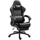 Dowinx Gaming Chair Office Pc Chair With Massage Ergonomic Lumbar Support Vintage Style Pu Leather High Back Adjustable Chair With Footrest (Black) (LS-6689A)