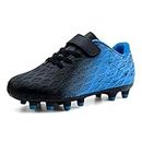 brooman Kids Firm Ground Soccer Cleats Girls Boys Athletic Football Shoes (11.5 JA,Black Blue)