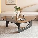 PRITIY Tavolino da caffè in vetro Coffee Table moderno tavolino triangolare (nero + marrone, 91 x 65 x 40 cm)