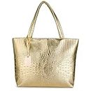Womens Crocodile Large Tote Handbag Purse Shoulder Bag Travel Satchel Handbag, A-gold
