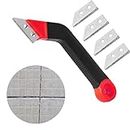 Tile Grout Saw Angled-Design Grout Hand Saw Removal Tool, with 1 Piece Diamond Surface Blades (Include 4 PCS Extra Replacement Blades) for Tile Cleaning, Removing Paint and More (red)