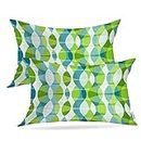 Batmerry Green Decorative Pillow Covers, Green Curves with Grunge Effect Double Sided Throw Pillow Covers Sofa Cushion Cover Lumbar 12 x 20 inches(Set of 2)