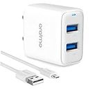 Oraimo Wall Charger, Dual Port Fast Charger 5V/2.4A Fast Charging Power Adapter Compatible with iPhone 14/13/12/X,Samsung S21/S20/Note 20/10/9/8,Sony,Xiaomi,iPad,MacBook