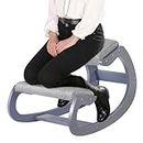Ergonomic Kneeling Chair for Upright Posture - Rocking Chair Knee Stool for Home, Office & Meditation - Wood & Linen Cushion - Relieving Back and Neck Pain & Improving Posture (Grey)