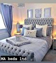 Chesterfield sleigh  Bed Frame Double 5ft,6ftPlush Velvet Hilton Bed+Gas Lift