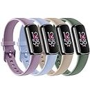 4 PACK Sport Bands Compatible with Fitbit Luxe Bands for Women Men, Soft Silicone Replacement Sport Straps Wristbands for Fitbit Luxe Fitness and Wellness Tracker (Light Purple/Baby Blue/Milk Tea/Avocado Green,Small)