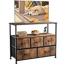 ANTONIA TV Stand Dresser for Bedroom with 5 Fabric Drawer, Entertainment Center for 45 inch Television, Media Console Table with Storage, Open Shelf, Adjustable Feet, Living Room Furniture, Brown