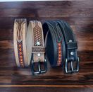 Genuine Leather Western Men Belt Embossed Handmade With Removable Buckle