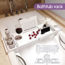 Expandable Bathtub Caddy Tray Bamboo Bath Table Over Tub with Wine & Book Holder