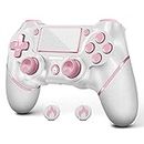 AceGamer Wireless Controller for PS4, Custom Design V2 Gamepad Joystick for PS4 with Non-Slip Grip of Both Sides and 3.5mm Audio Jack! Thumb Caps Included! (Pink-White)